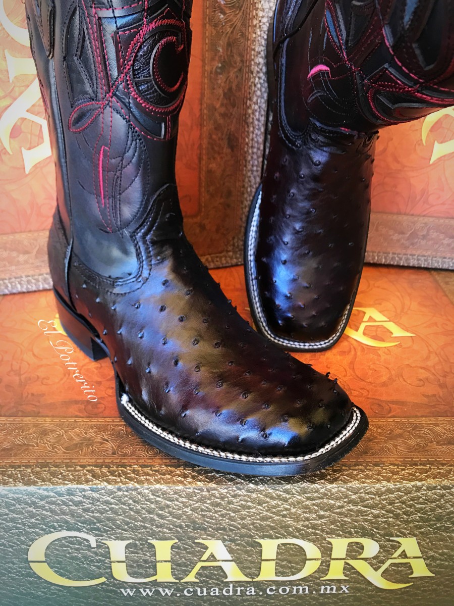 CUADRA- Men's Ostrich Rodeo Square Toe Boots ( Flame Black Cherry ) – Potrerito