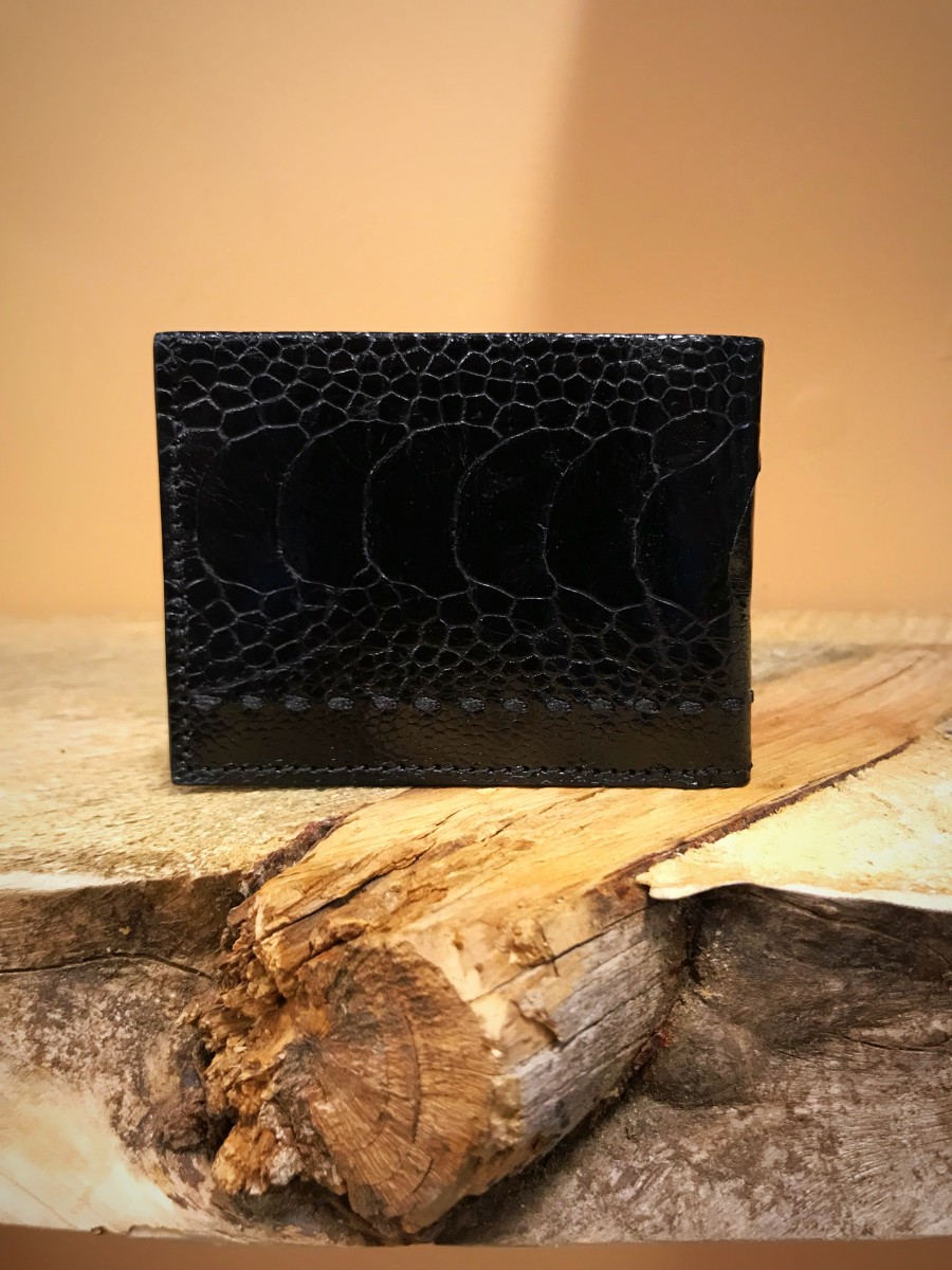 Black Genuine Ostrich Skin Leather Wallets