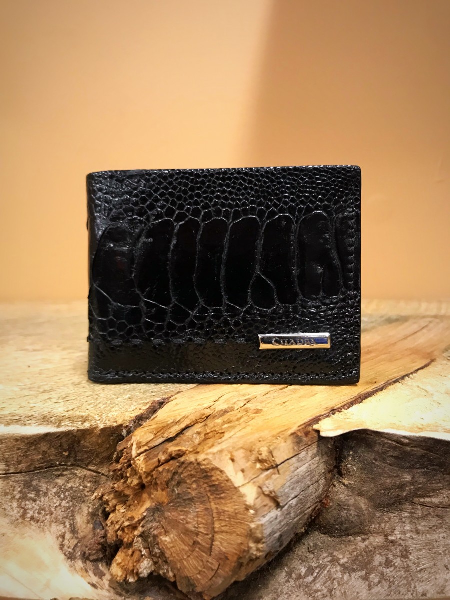 Ostrich Leather Wallet, Black 