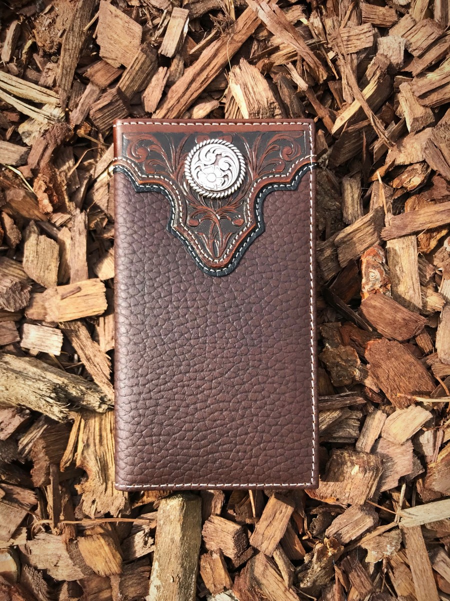 Ariat Portafoglio Rodeo Uomo In Pelle – Rovere Goffrato Con Inserto Alligatore E Concho – Stile Western