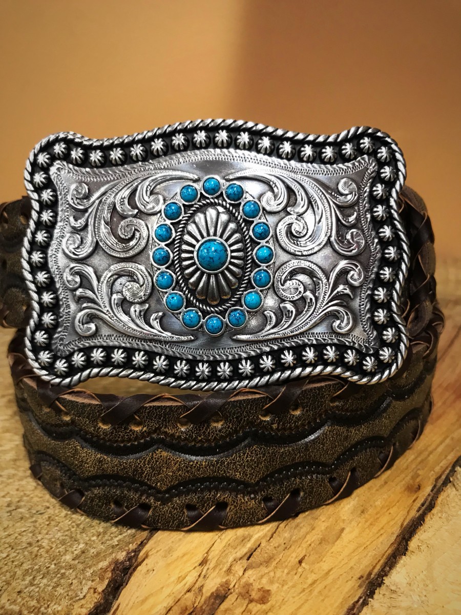 ARIAT Women's Fashion Leather Belt ( Brown / Turquoise ) El Potrerito