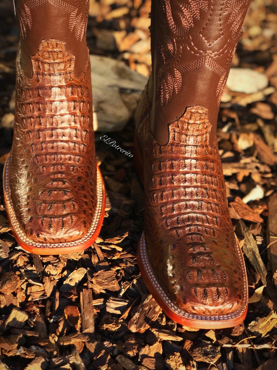 Los Altos - Men's Caiman Hornback Square Toe Boots ( Brown )