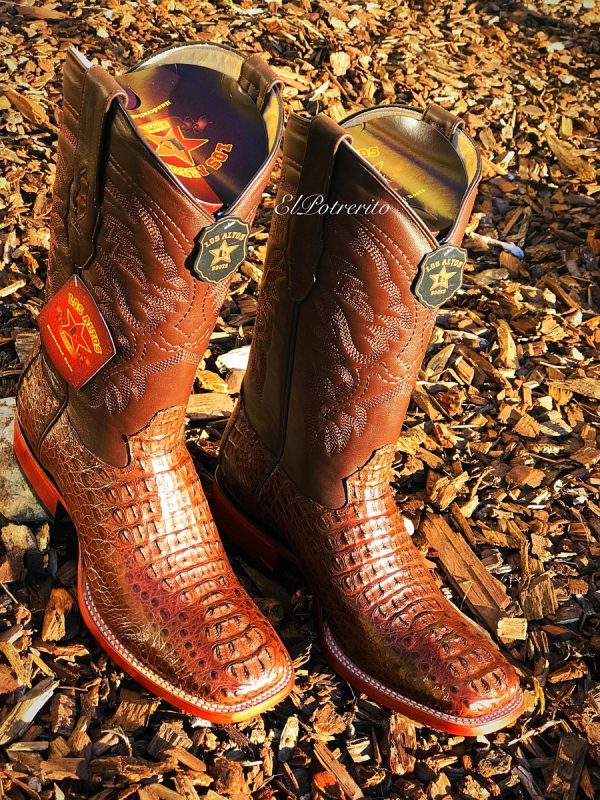 Los Altos Men's Natural Genuine Caiman Hornback Boots main image 1