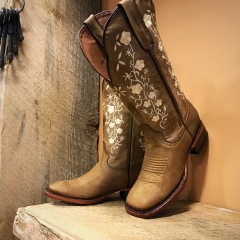 Women’s Floral Embroidery Cowgirl Square Toe Boots ( Tan ) – El Potrerito