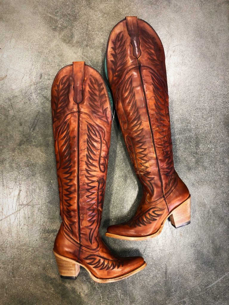 Corral – Embroidery Knee High Cowgirl Boots ( Cognac ) – El Potrerito