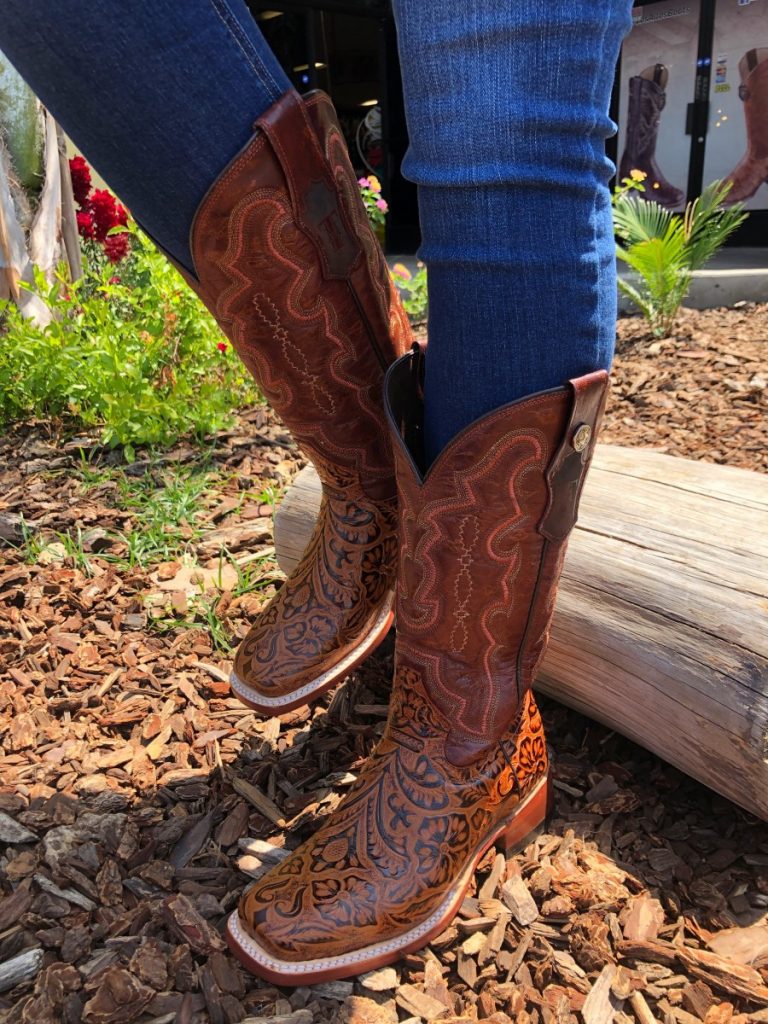 El Potrerito – Women’s Floral Tooled Square Toe Boots ( Honey ) – El ...