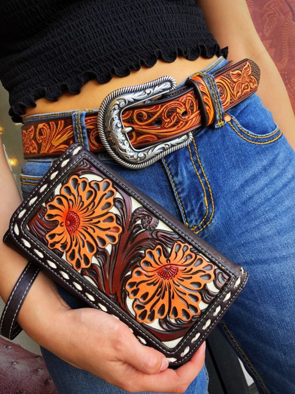 Ceinture Pour Fille Ariat - Dentelle Florale Et Clous Argentés, Tailles 20-30, Style Western