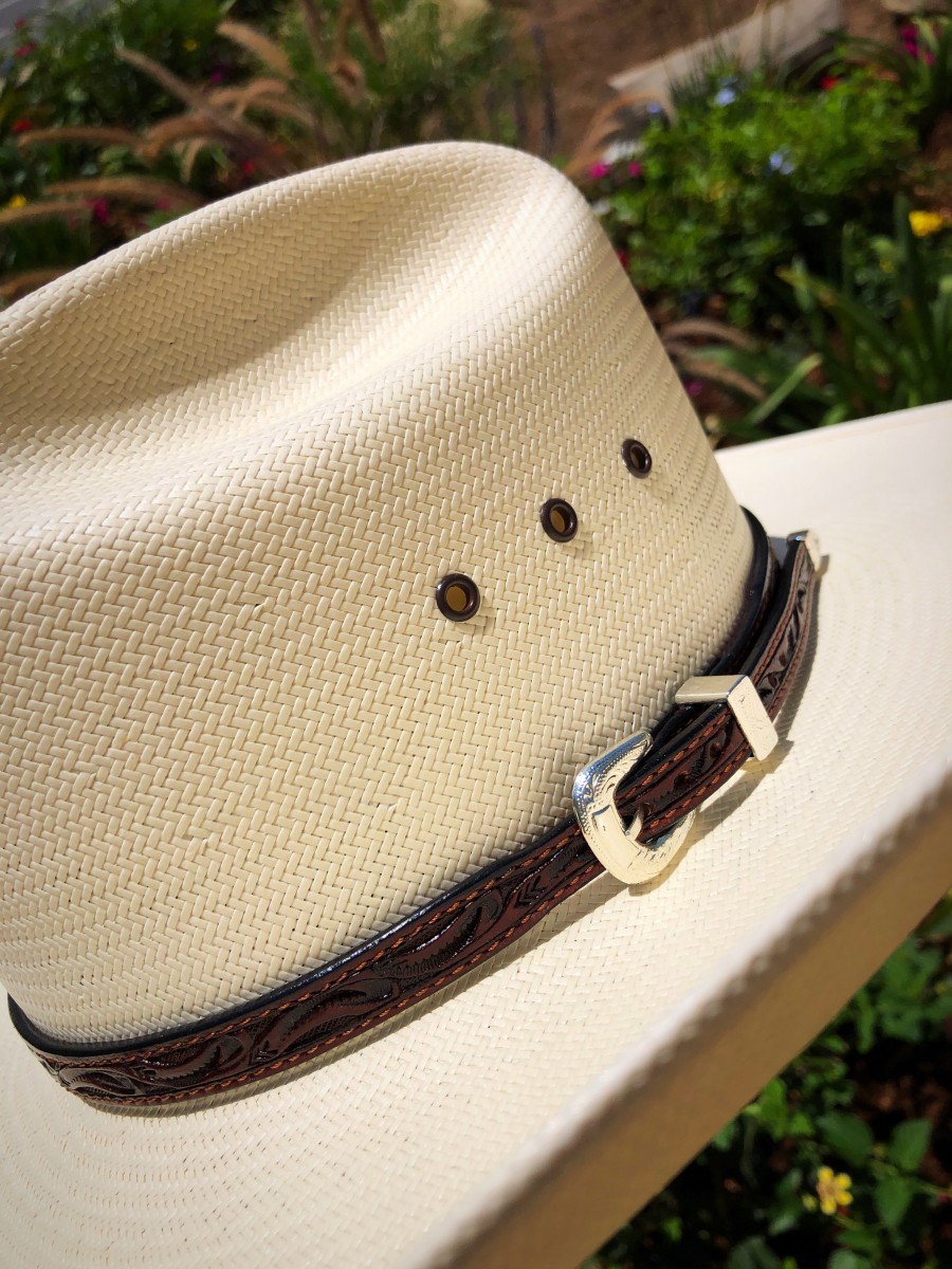 Western Leather Tooled Hat Band ( Brown ) - El Potrerito