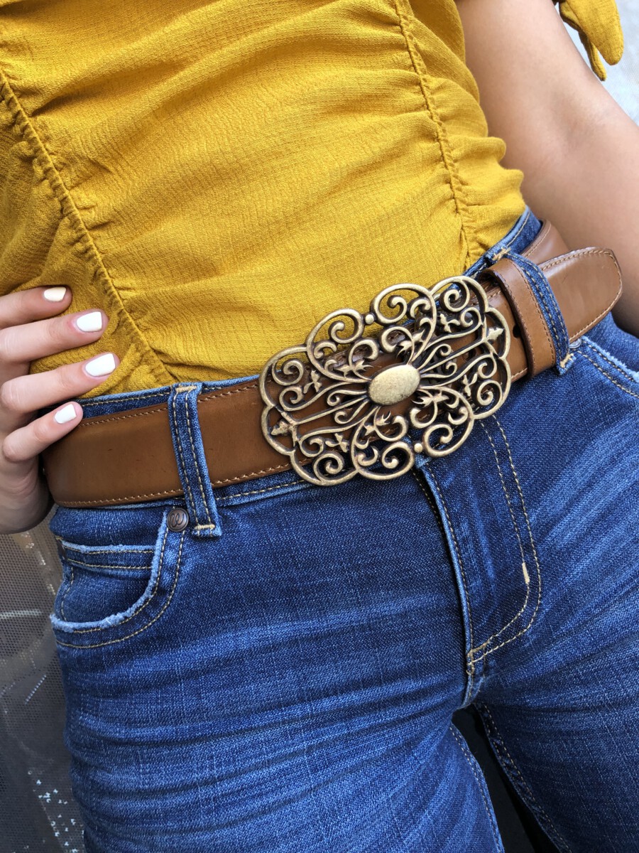 CUADRA – Women’s Laser Designed & Studded Belt ( Honey ) – El Potrerito