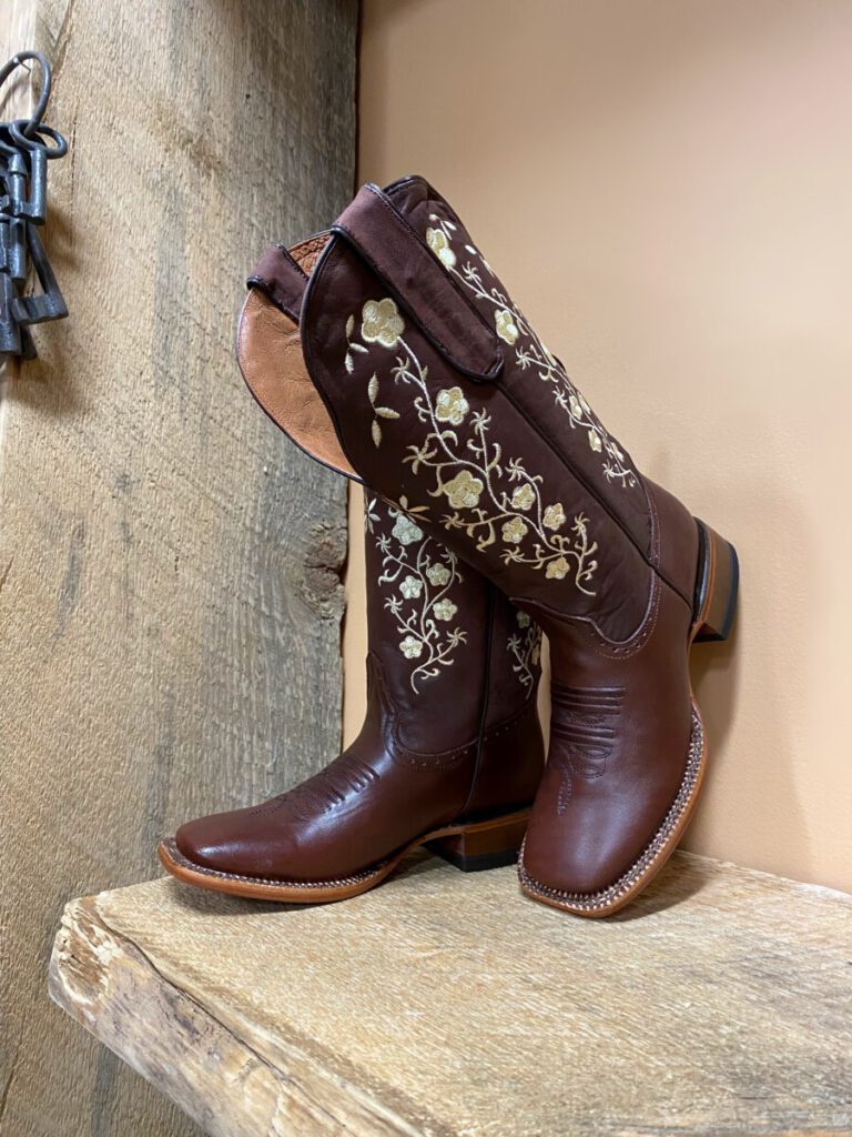 Women’s Floral Embroidery Cowgirl Square Toe Boots ( Brown )( We ...