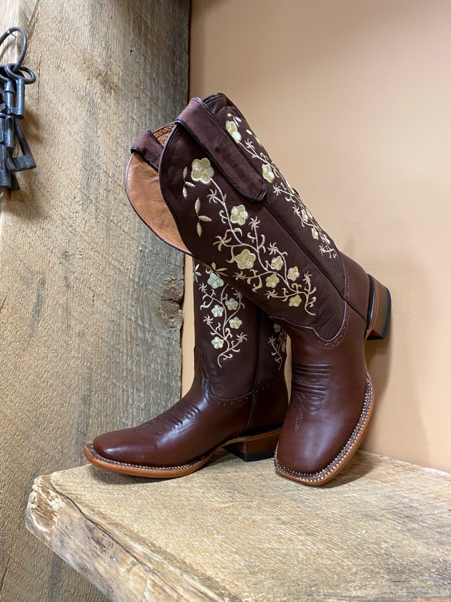 Women's Floral Embroidery Cowgirl Square Toe Boots ( Black ) – El Potrerito
