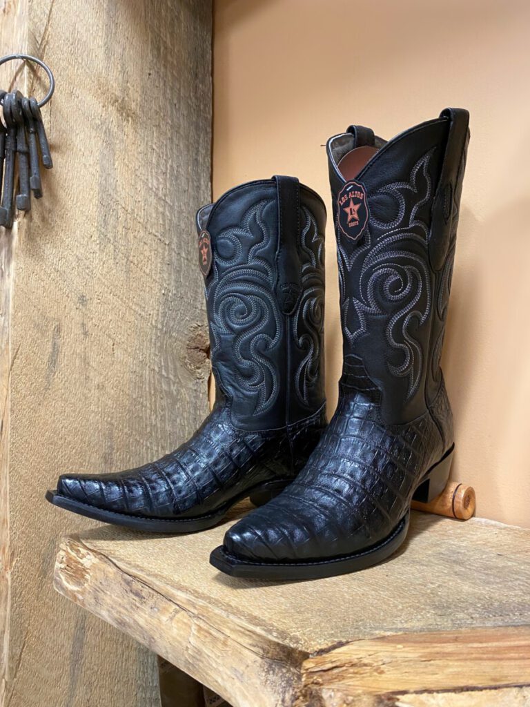 Los Altos – Los Altos Men’s Snip Toe Caiman Belly Black Cowboy Boots ...