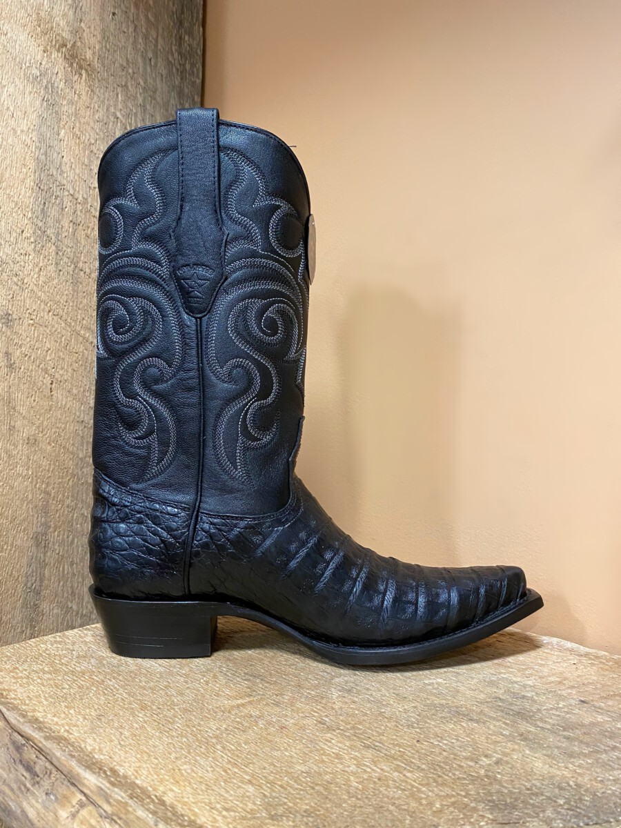 Los Altos – Los Altos Men’s Snip Toe Caiman Belly Black Cowboy Boots ...