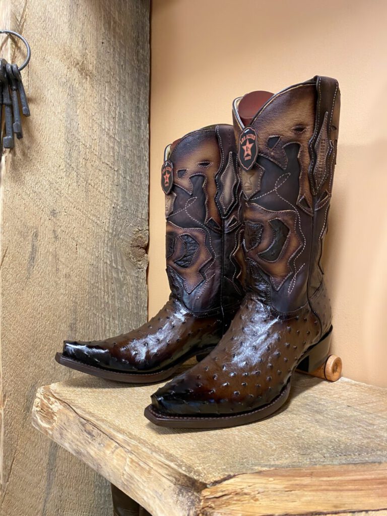 Los Altos – Los Altos Men’s Snip Toe Ostrich Faded Brown Cowboy Boots ...