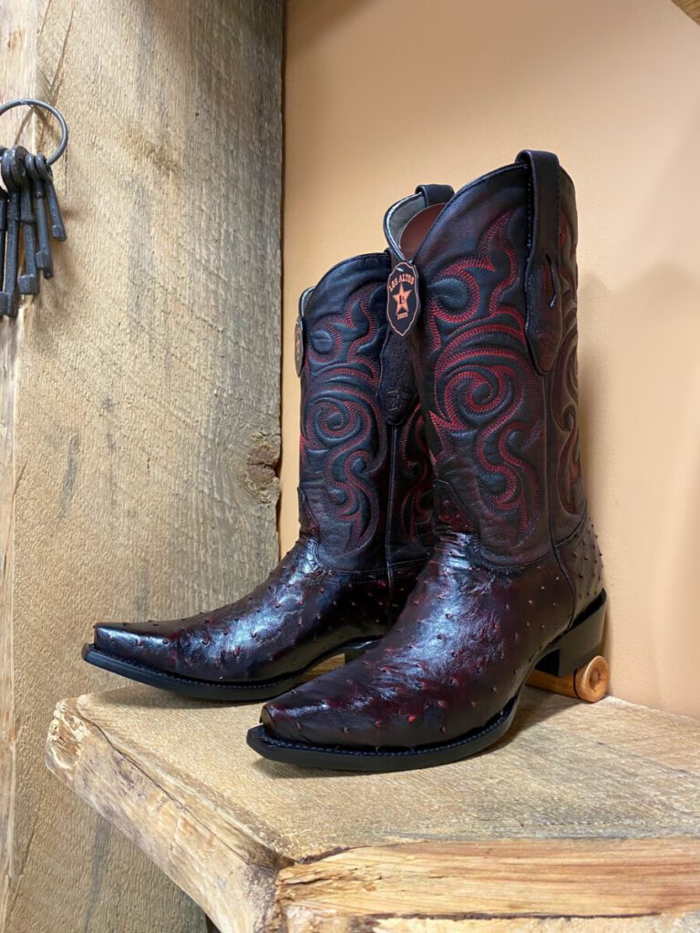 Los Altos – Los Altos Men’s Snip Toe Ostrich Black Cherry Cowboy Boots ...