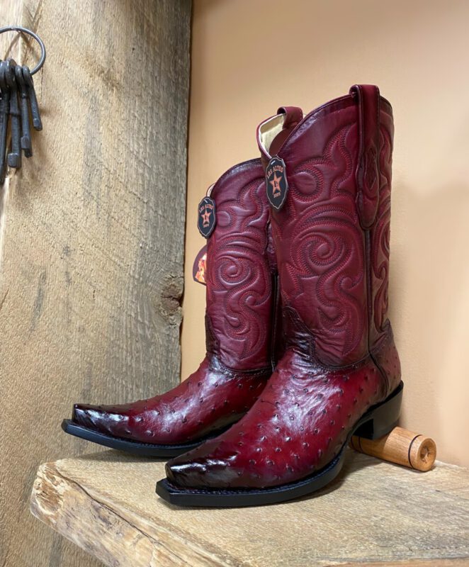 Los Altos Los Altos Men’s Snip Toe Ostrich Faded Burgundy Cowboy