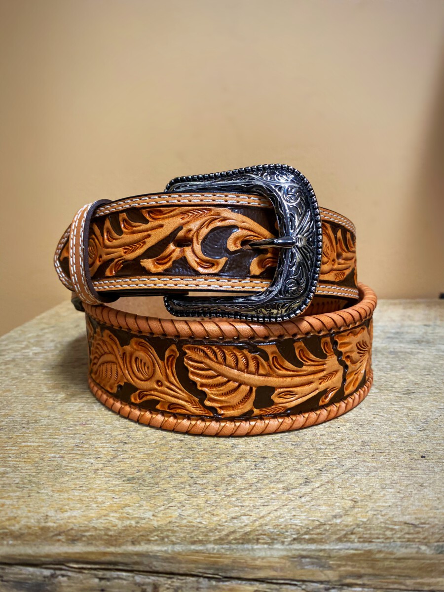 Men’s Leather Hand Tooled Belt ( 32 Natural ) – El Potrerito