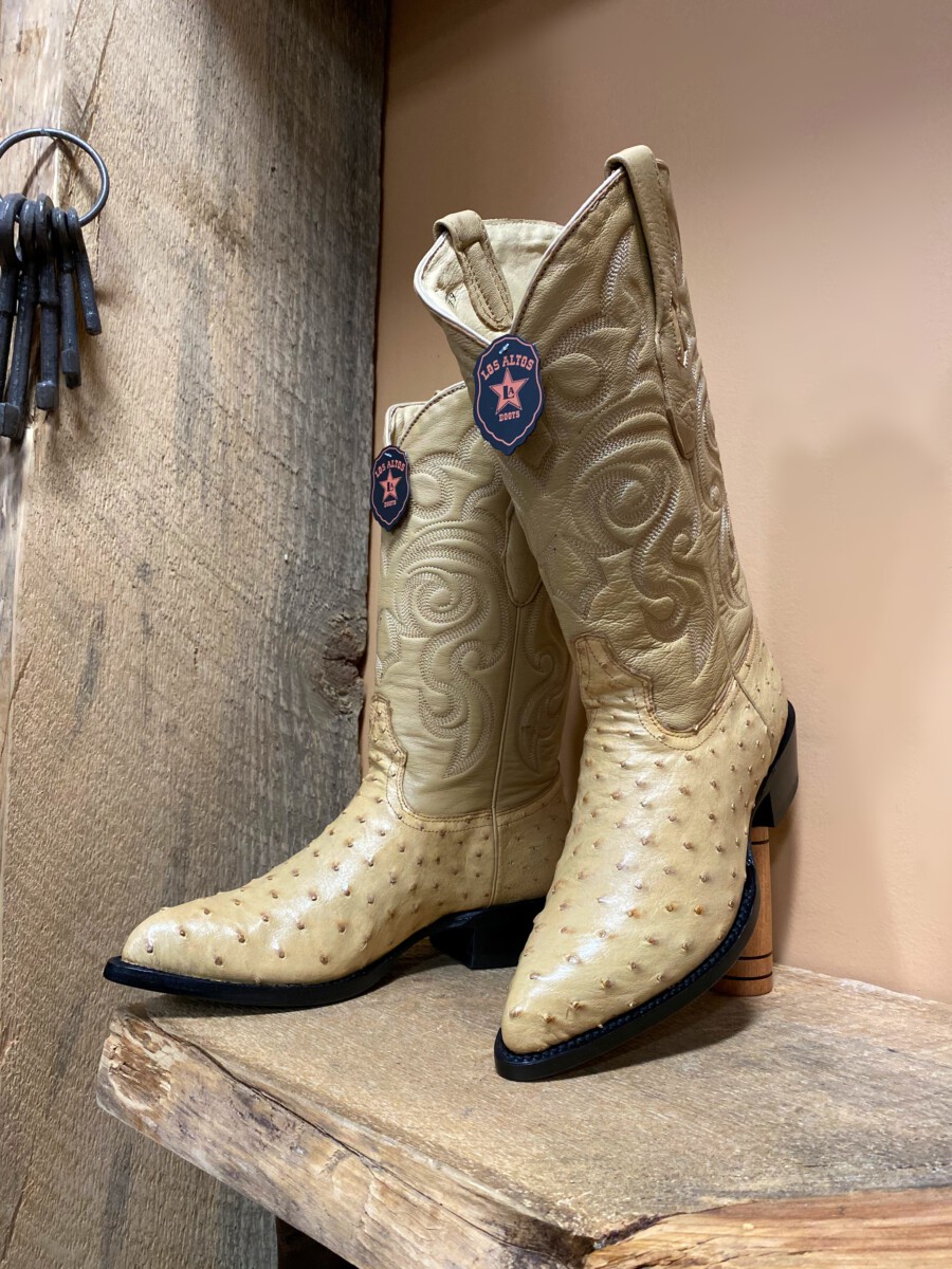thumbnail interactive-video image 1 of Los Altos Men's Natural Genuine Ostrich Leg Western Cowboy Boots – J-Toe, D Width, 990549 1 of 2