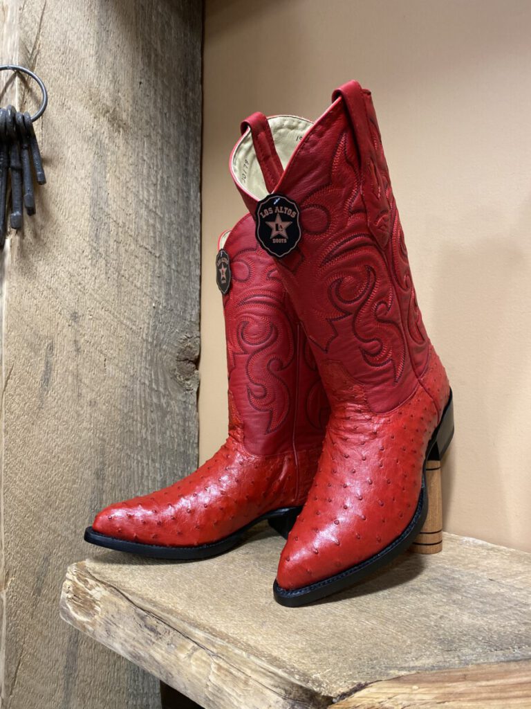 Los Altos Men’s Los Altos Genuine Full Quill Ostrich J Toe Boots Red