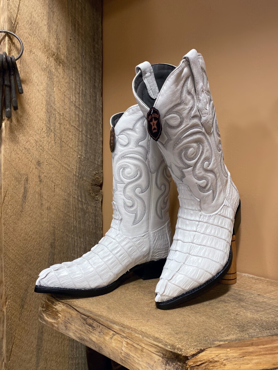 Los Altos -Men’s Los Altos Caiman Tail J Toe Boots White – El Potrerito