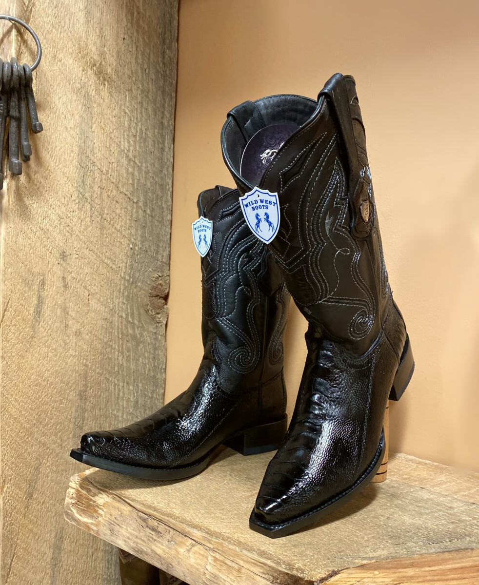 Wild West Boots Mens- Ostrich Leg Snip Toe (Black) – El Potrerito