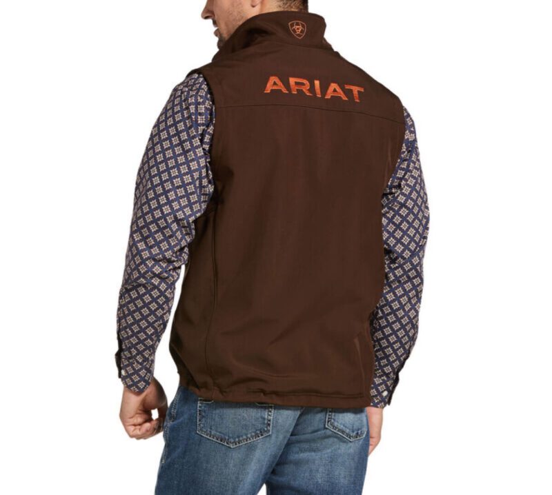ARIAT â MENâS Logo 2.0 Softshell Vest ( DARK BREW/BURNT ORANGE ) â El Potrerito