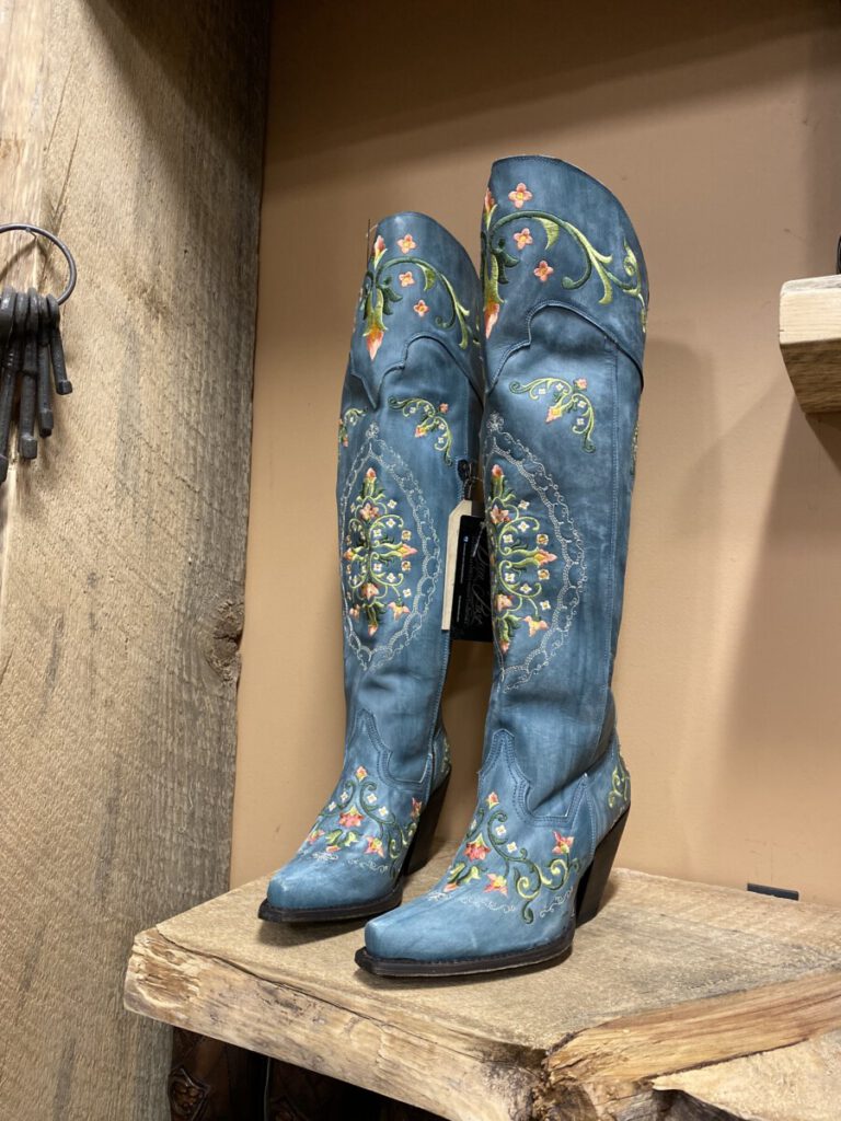 DAN POST Women’s Flower Knee High Western / Fashion Boot ( Washed Blue) El Potrerito
