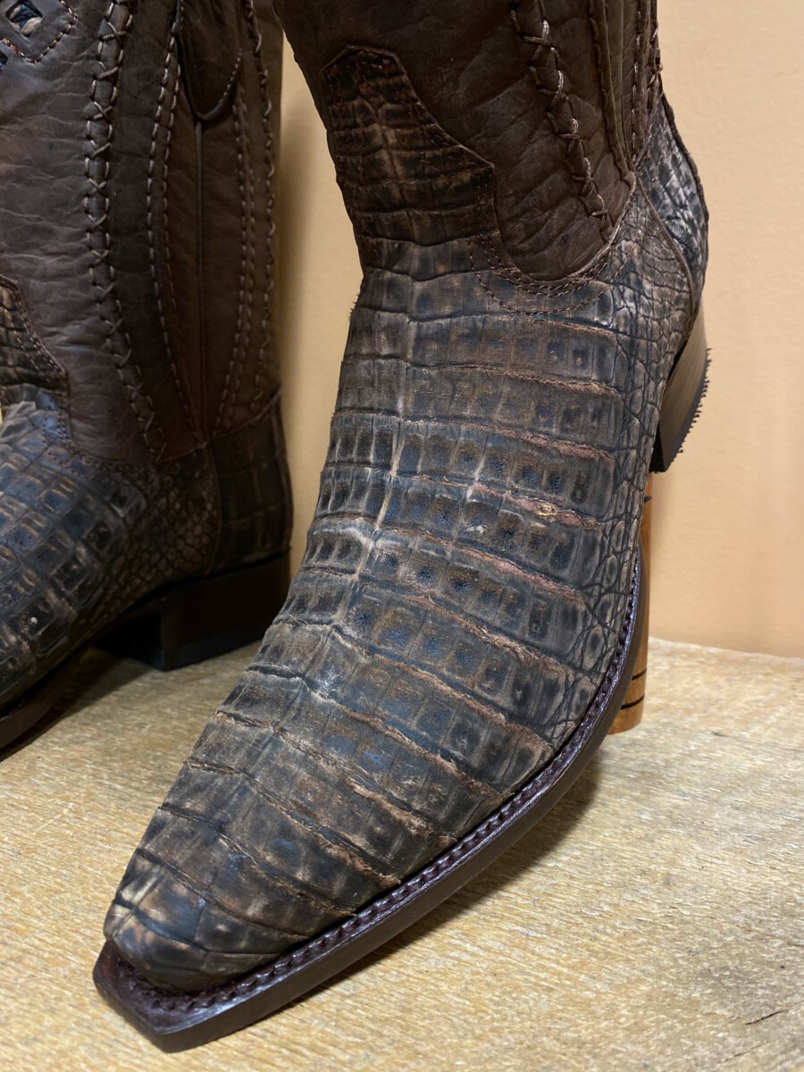 Wild West Boots – Mens Sanded Caiman Belly Snip Toe (Rustic Brown ...