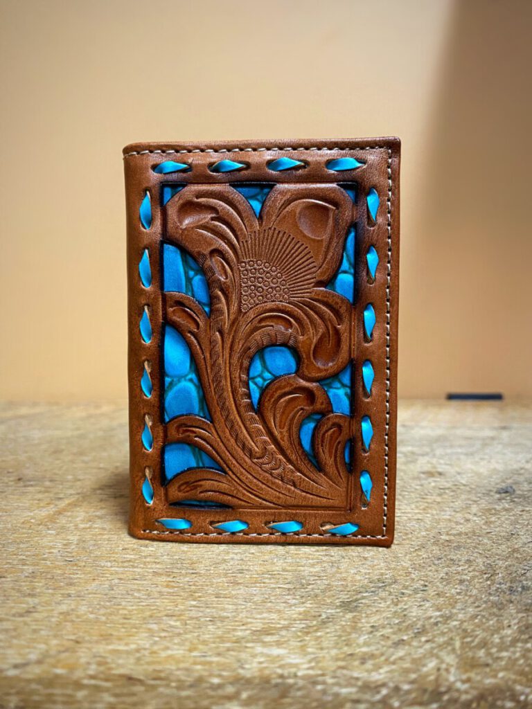 Nocona Western Trifold Wallet Mens Rodeo ( Honey / Turquoise ) El