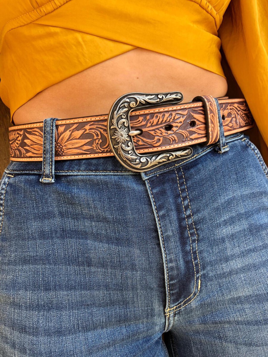 NOCONA – Women’s Tooled Leather Belt ( Natural ) – El Potrerito