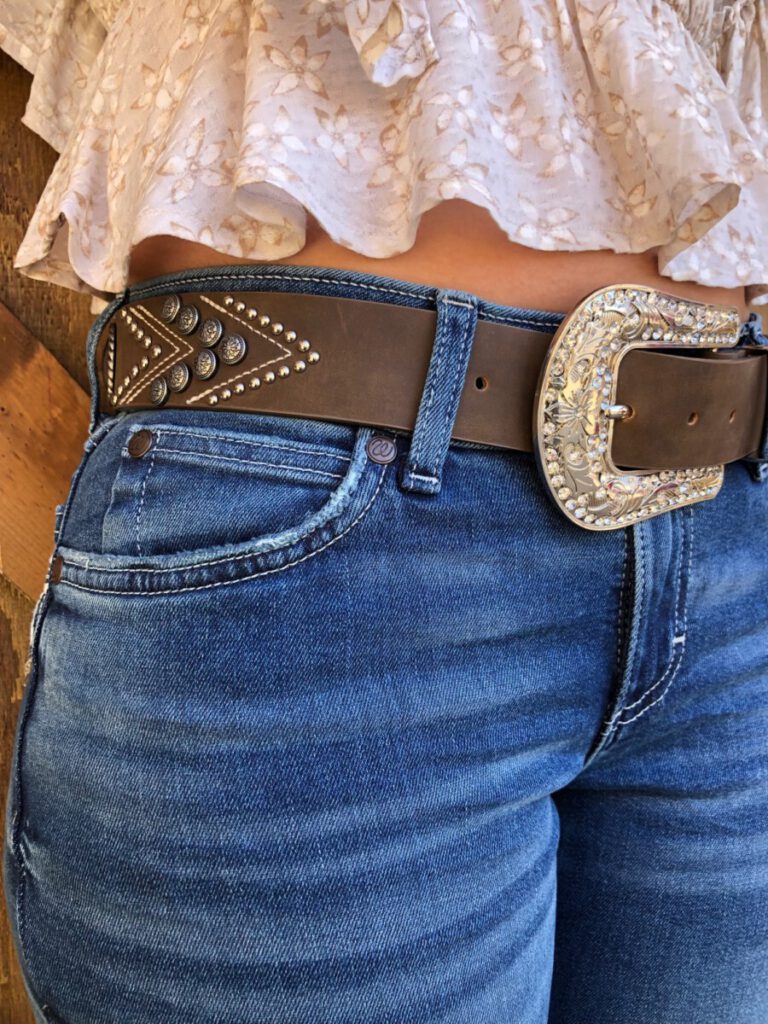 Angel Ranch – Women’s Fashion Leather Belt ( Distressed Brown ) Studs ...