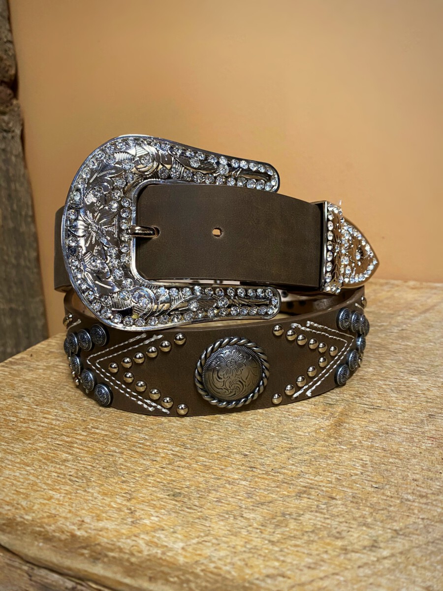 Angel Ranch – Women’s Fashion Leather Belt ( Distressed Brown ) Studs ...