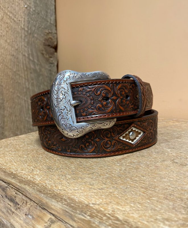 ARIAT – Men’s Western Leather Belt Diamond (Brown) – El Potrerito