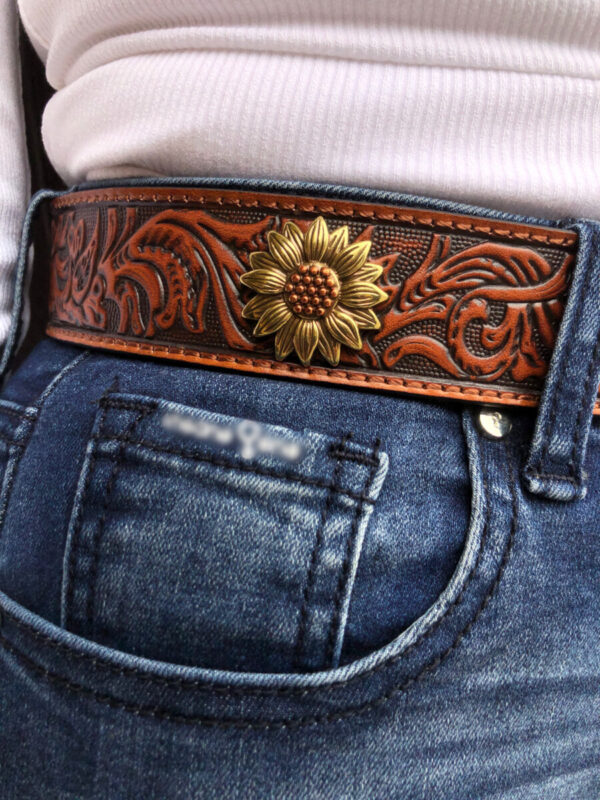 ARIAT- Women’s Western Sunflower Leather Belt ( Brown ) – El Potrerito