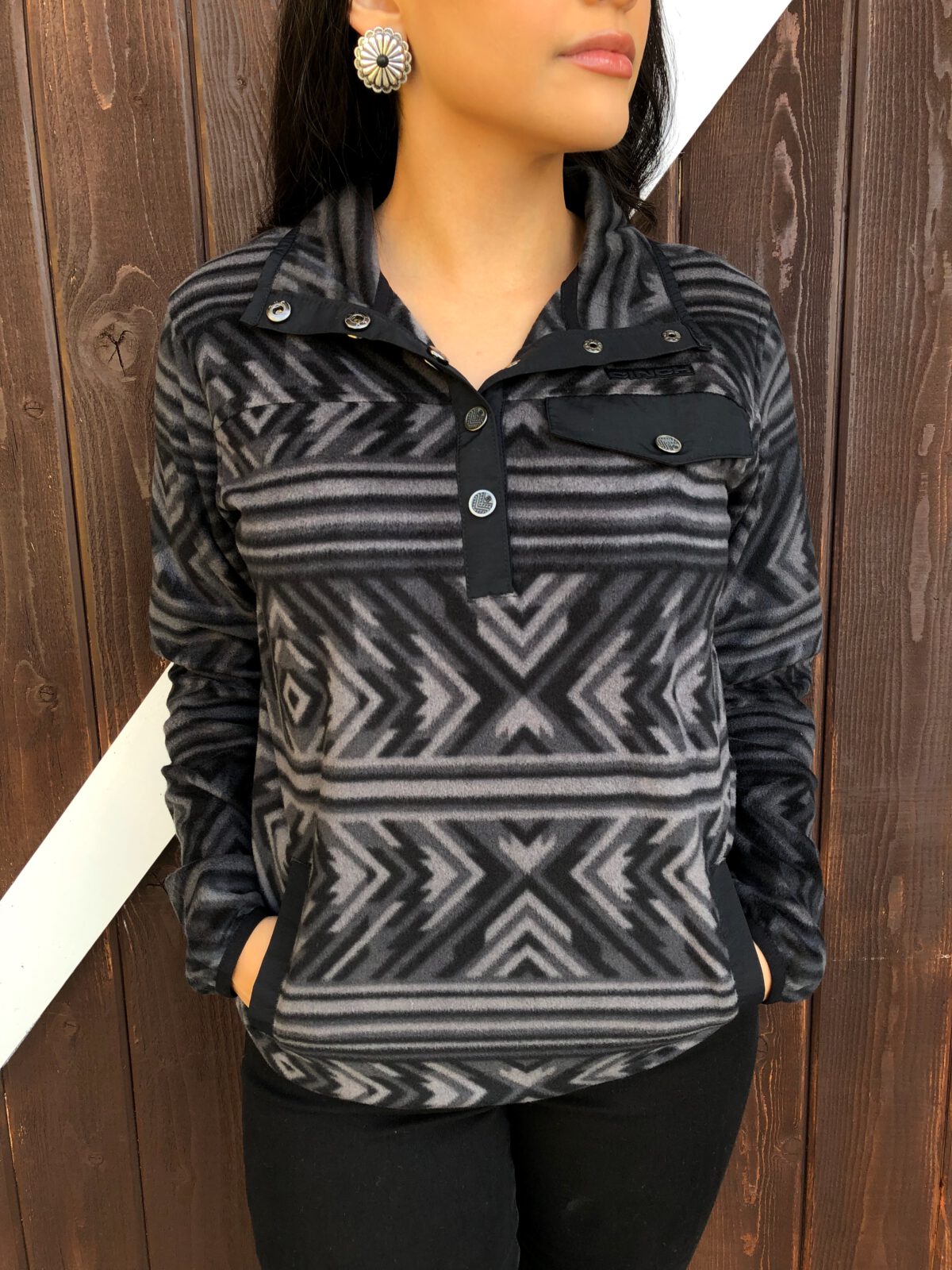 CRUEL Women Cinch Fleece Pullover AZTEC ( Black / Grey ) El Potrerito