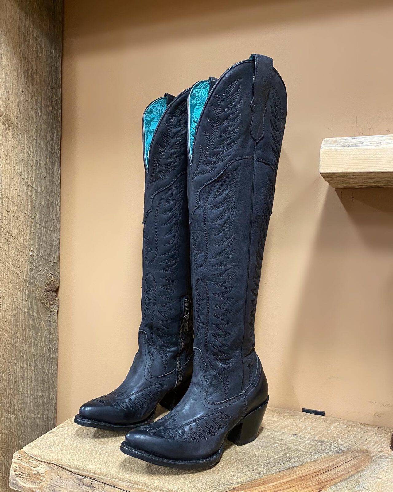 Corral Embroidery Knee High Cowgirl Boots (Black) El Potrerito