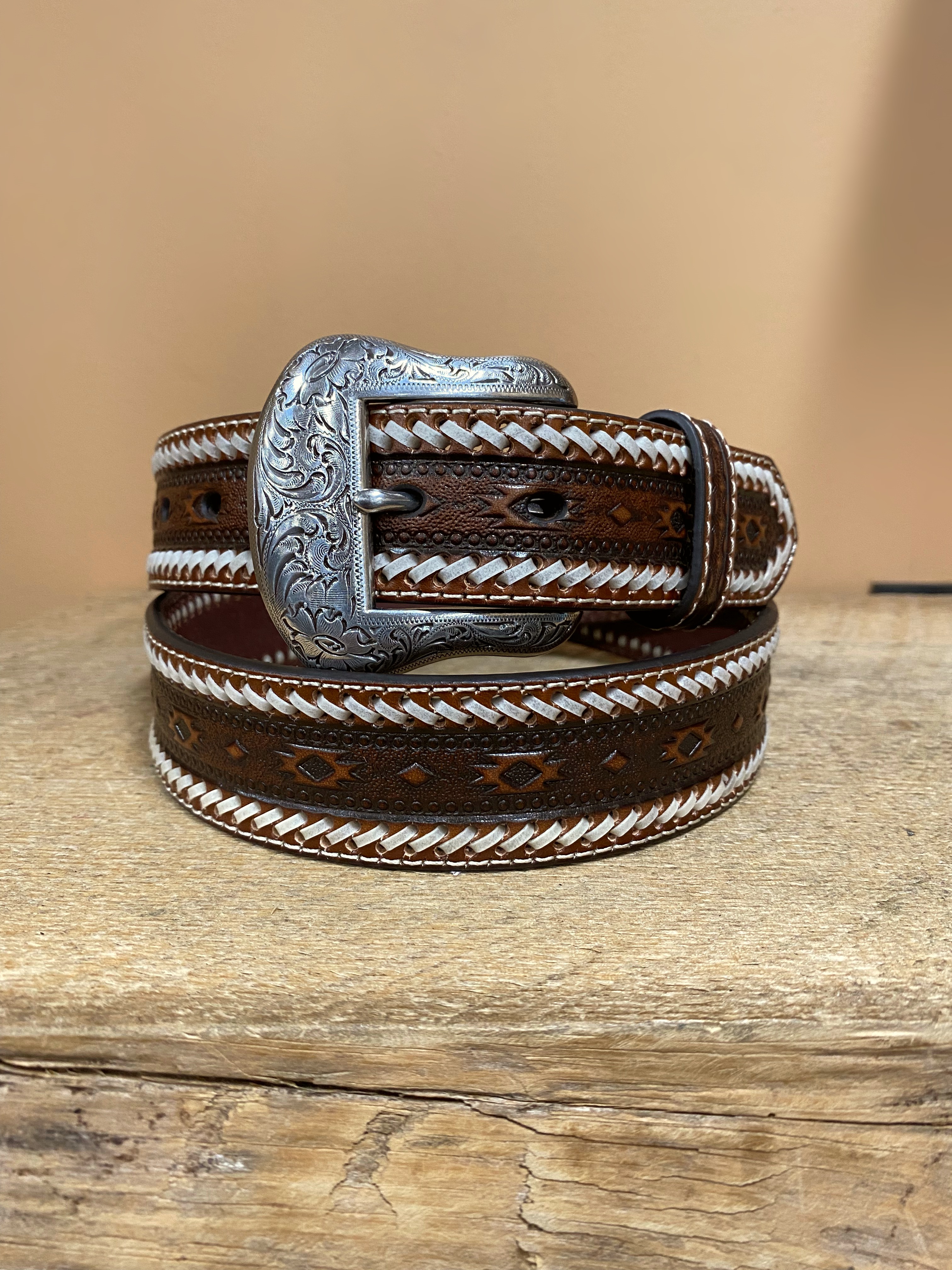 3D Belt Mens Western Leather Diamond Conchos Lacing 6820 Black